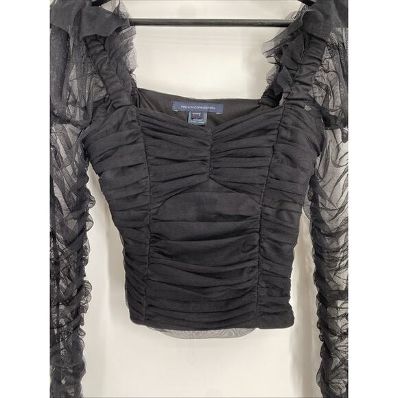 Y2K Corset Top Fitted Sleeve Size 0 Black Whimsigoth Sheer Celestial Fairy 985 - Picture 5 of 9